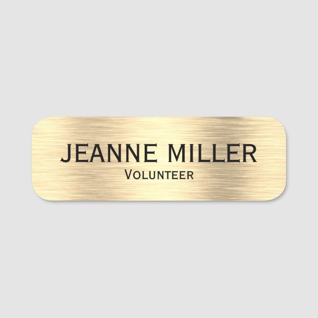 Elegant Volunteer Black And Gold Name Tag (Front)