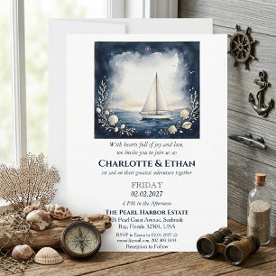 Elegant Voyage of Love Sailboat Nautical Wedding Invitation