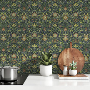 Elegant W. Morris Persian Floral Classic Green Wallpaper