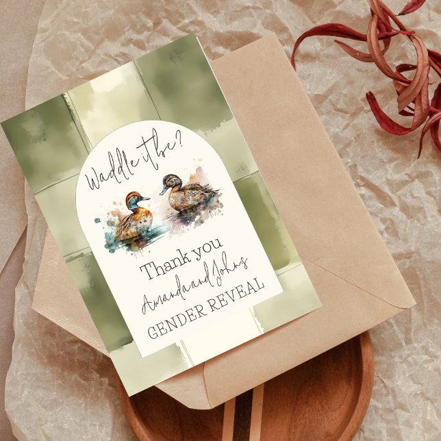 Elegant Waddle It Be Mallard Duck Gender Reveal Thank You Card (Creator Uploaded)