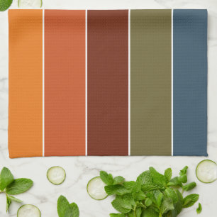 Elegant Warm Autumn Colours Stripes Pattern Tea Towel