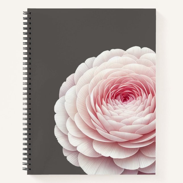 Elegant Warm Charcoal Blush Floral Botanical Notebook (Front)