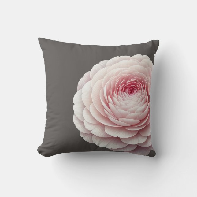Elegant Warm Charcoal Blush Floral Throw Pillow (Front)
