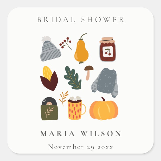Elegant Warm Cosy Autumn Essential Bridal Shower Square Sticker (Front)