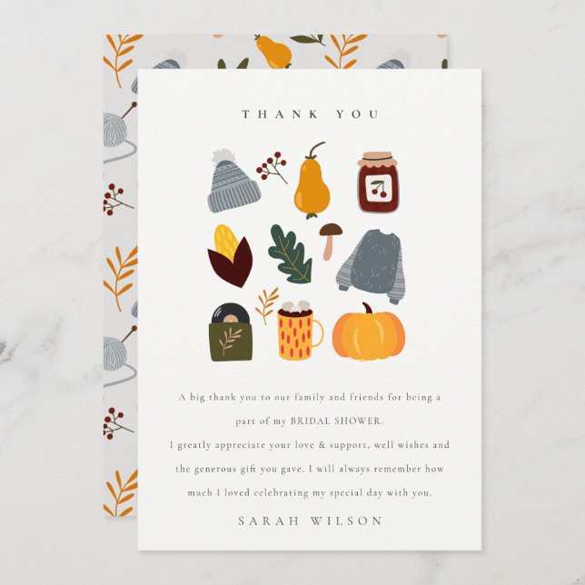 Elegant Warm Cosy Autumn Essential Bridal Shower Thank You Card (Front/Back)