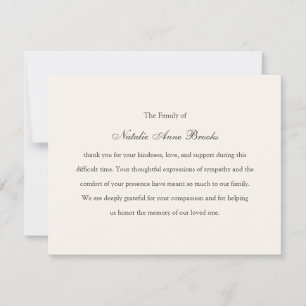 Elegant Warm Cream Funeral Acknowledgment Thank You Card