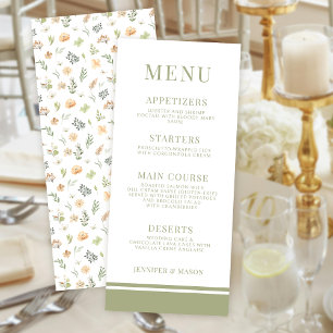Elegant warm floral rustic wedding menu cards