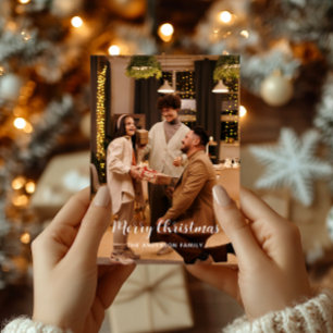 Elegant Warm Glow Merry Christmas Family Photo Holiday Card