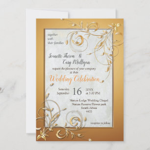 Elegant warm Gold shade & Absract flowers Invitation