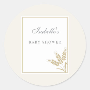 Elegant Warm Linen Wheat Baby Shower Classic Round Sticker