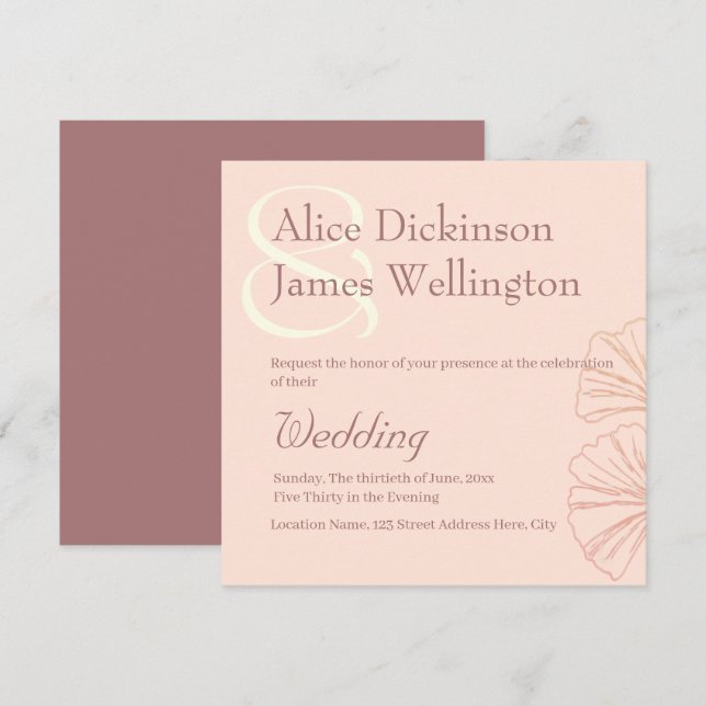 Elegant Warm Pinkish Earth Tones Ginkgo Wedding Invitation (Front/Back)