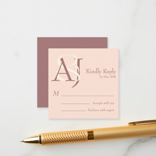 Elegant Warm Pinkish Earth Tones Wedding Return Enclosure Card (Front/Back In Situ)