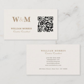 Elegant Warm Taupe QR Code Logo Template Business Card