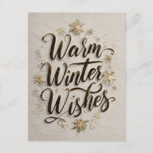Elegant "Warm Winter Wishes" Calligraphy with Gold Holiday Postcard