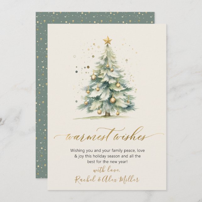 Elegant Warmest Wishes Non Photo Christmas Tree Holiday Card (Front/Back)
