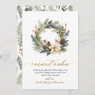 Elegant Warmest Wishes Script Wreath Christmas Holiday Card