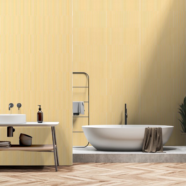 Elegant Warn Mustard Yellow Vertical Stripes Wallpaper (Bathroom)