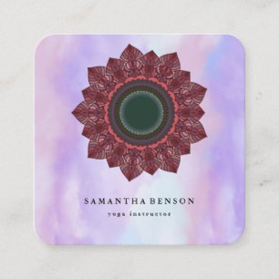 Elegant Water Color Lotus Flower Logo Yoga Busines Square Business Card