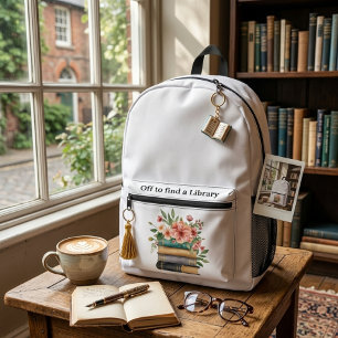 elegant water colour floral book lover printed backpack