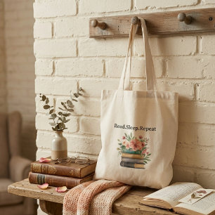 elegant water colour floral book lover tote bag