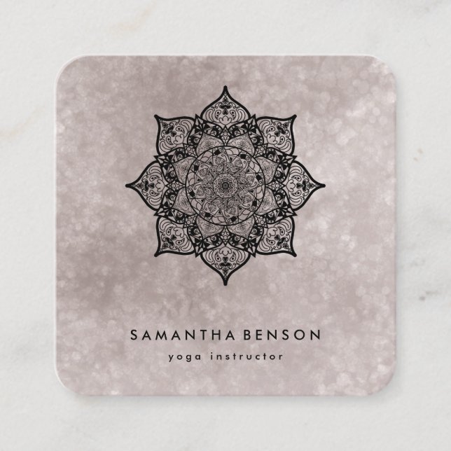 Elegant Water Colour Lotus Flower Logo Yoga Busine Square Business Card (Front)