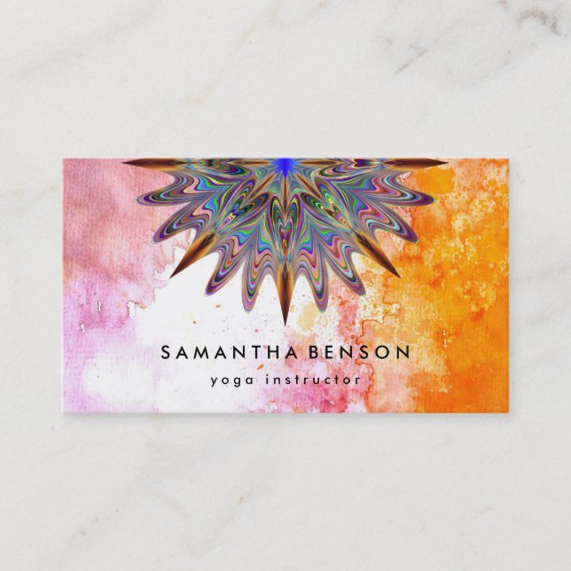 Elegant Water Colour Lotus Flower Logo Yoga Business Card (Front)