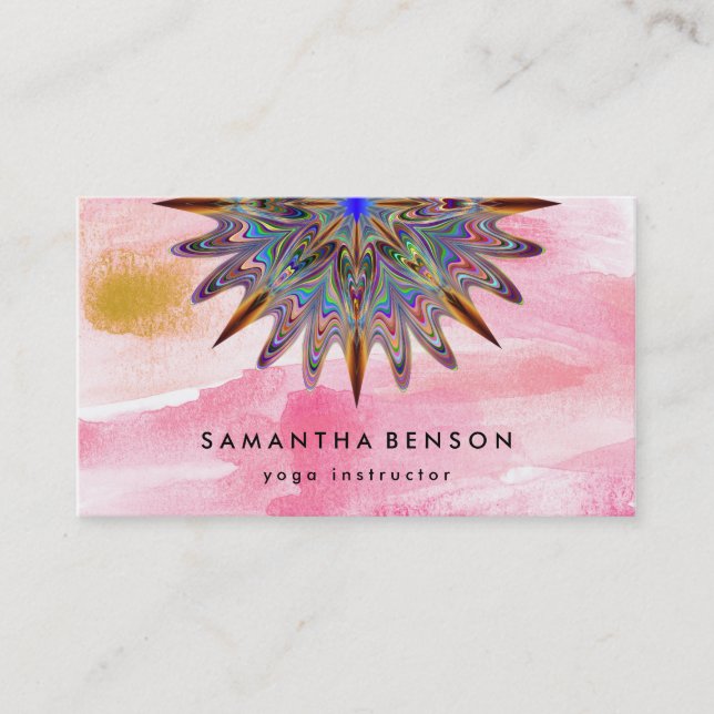 Elegant Water Colour Lotus Flower Logo Yoga Business Card (Front)