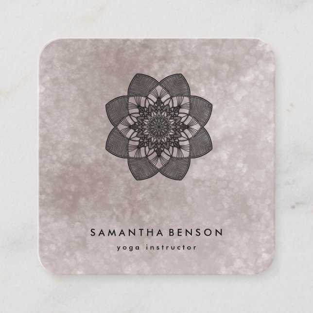 Elegant Water Colour Lotus Flower Logo Yoga Square Business Card (Front)