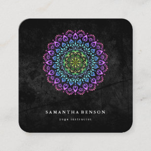Elegant Water Colour Lotus Flower Logo Yoga Square Business Card