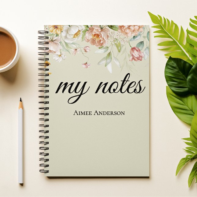 Elegant Watercolor 1600s Floral Border Spiral Notebook (Creator Uploaded)