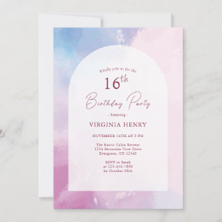 Elegant Watercolor 16th Birthday Invitation
