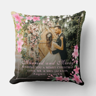 Elegant Watercolor 1 Photo Christmas Flat Blush  Cushion