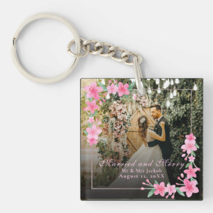 Elegant Watercolor 1 Photo Christmas Flat Blush  Key Ring