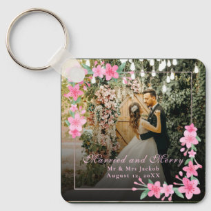 Elegant Watercolor 1 Photo Christmas Flat Blush  Key Ring