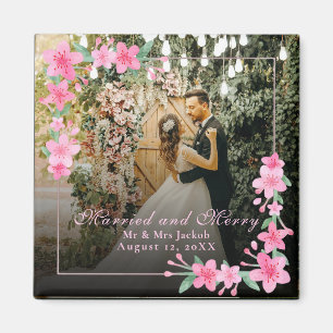 Elegant Watercolor 1 Photo Christmas Flat Blush  Magnet