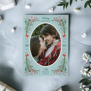 Elegant Watercolor 2 Photo Christmas 2021 Flat lue Holiday Card