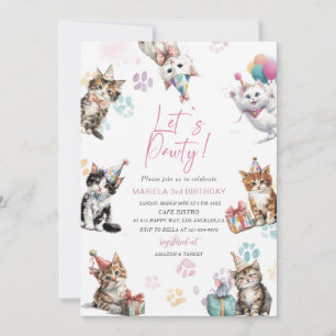 Elegant Watercolor 3rd Birthday Kitten cat birthd Invitation