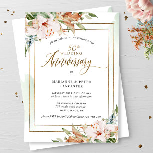 Elegant Watercolor 50th Wedding Anniversary Floral Invitation