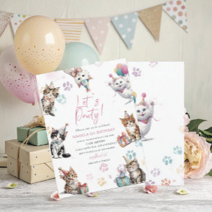 Elegant  Watercolor 5th Birthday Kitten cat birthd Invitation