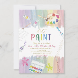 Elegant Watercolor 5th Birthday Let is Paint Par Invitation