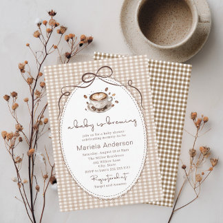 Elegant Watercolor a baby is brewing coffee brawn  Invitation