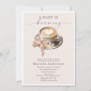 Elegant Watercolor a baby is brewing coffee brawn Invitation