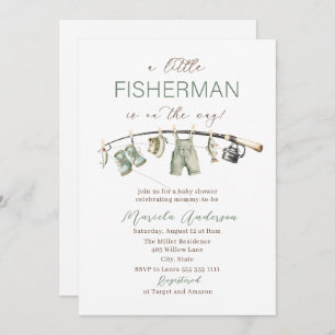 Elegant Watercolor A little fisherman Baby Showe Invitation