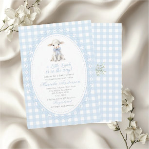 Elegant Watercolor a little lamb blue bow Baby Sho Invitation