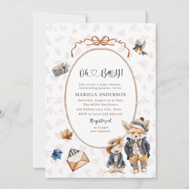 Elegant Watercolor A  little pumpkin oh boy  Baby  Invitation (Front)