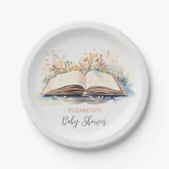 Elegant Watercolor A New Chapter Baby Shower Paper Plate (Front)