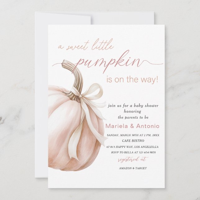 Elegant  Watercolor a sweet little pumpkin Baby Sh Invitation (Front)