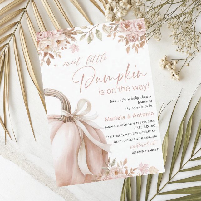 Elegant  Watercolor a sweet little pumpkin Baby Sh Invitation (Creator Uploaded)