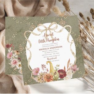 Elegant Watercolor A sweet little pumpkin boho Ba Invitation