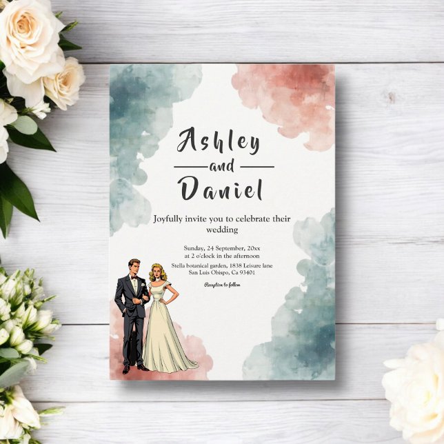 Elegant Watercolor Abstract Bride & Groom Wedding Invitation (Creator Uploaded)